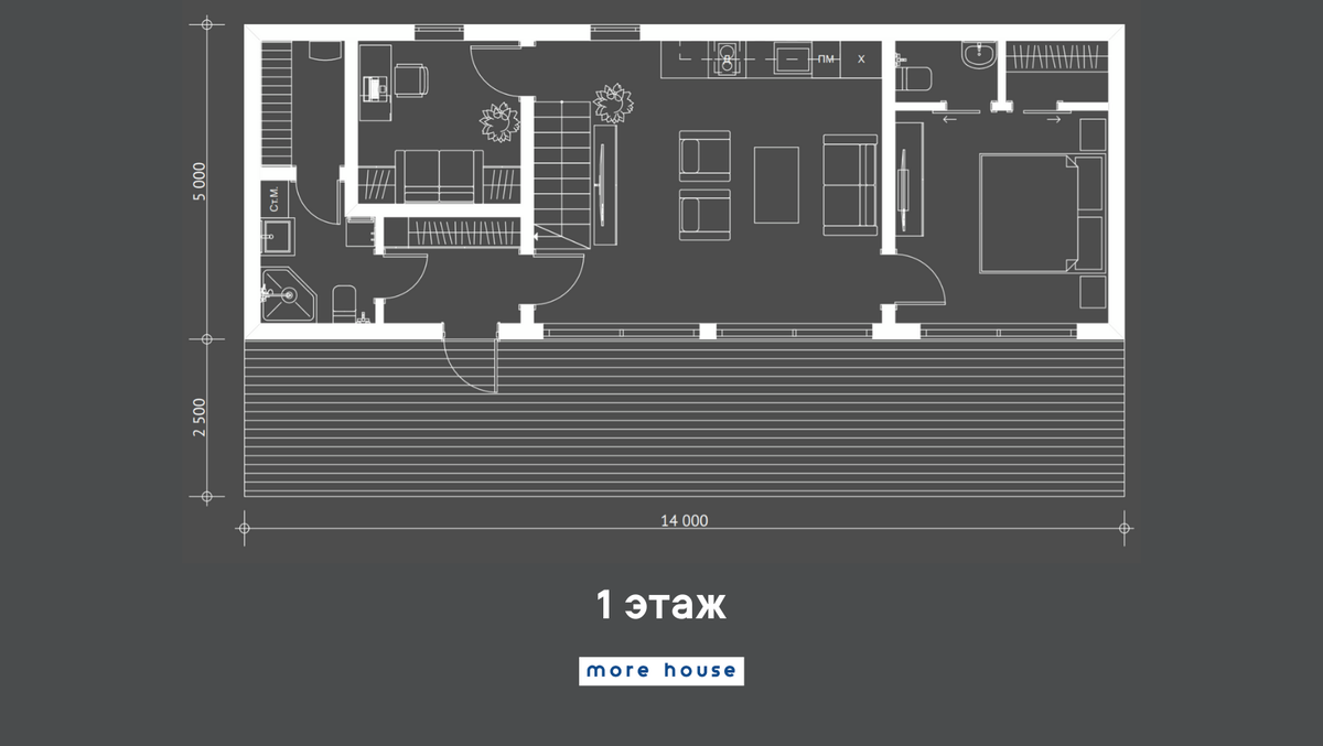 Проект дома С Мастер-спальней компании More House 1 и 2 этаж. Фото листаются.