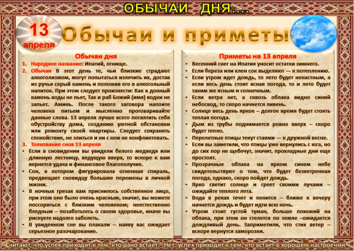 13 апреля- все праздники дня во всех календарях. Традиции , приметы, обычаи  и ритуалы дня. | Сергей Чарковский Все праздники | Дзен