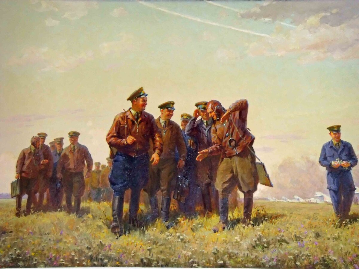 Картина "После полетов" из Музея войск ПВО в Балашихе Московской области.