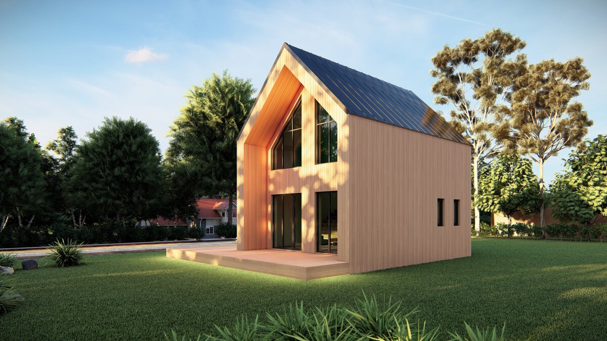 На визуализации дом в окружении южных растений. Может агава или фикус... 