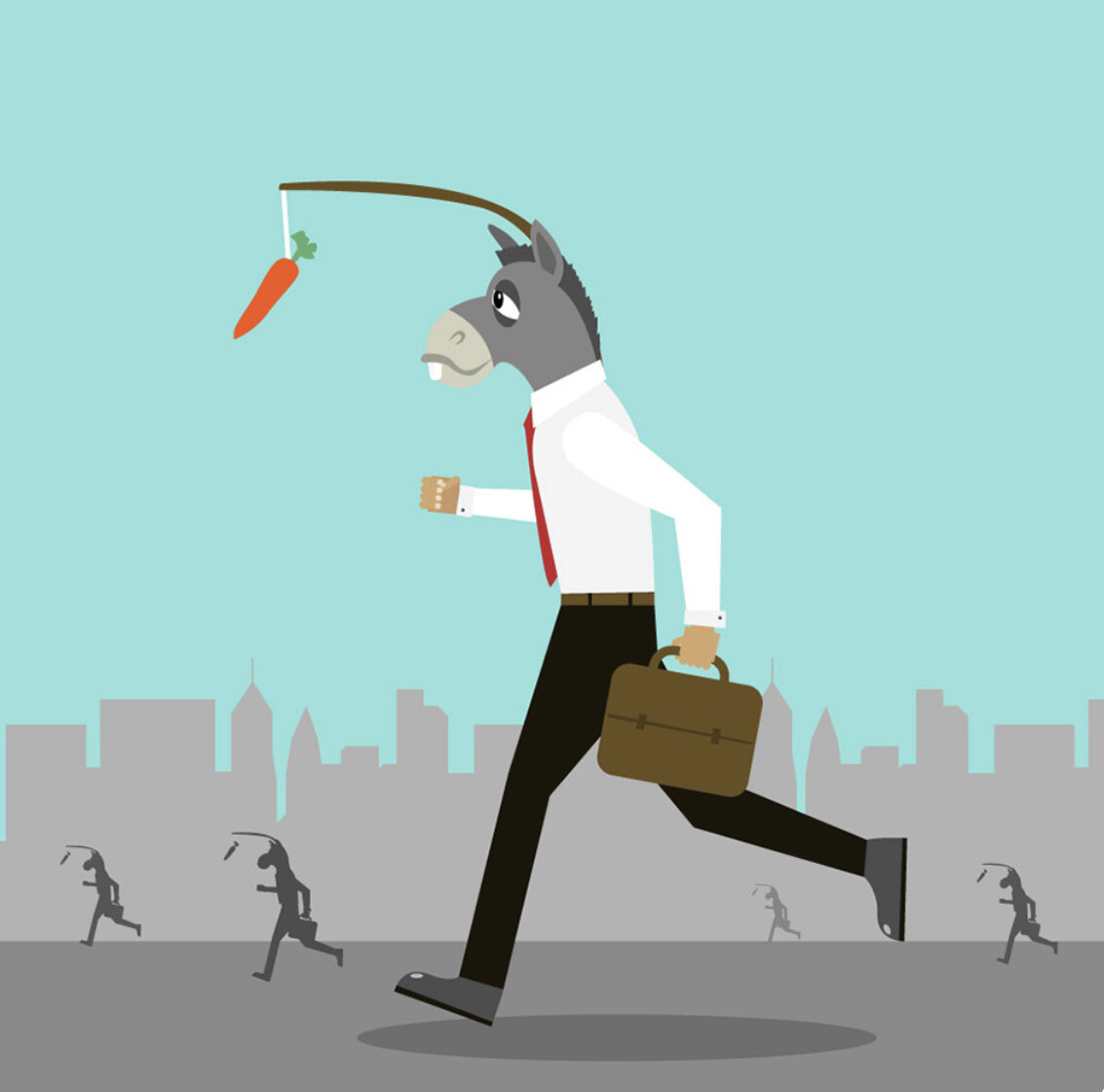 Осел с морковкой - это метафора жизни человека, обреченного всегда гнаться за достижениями. 