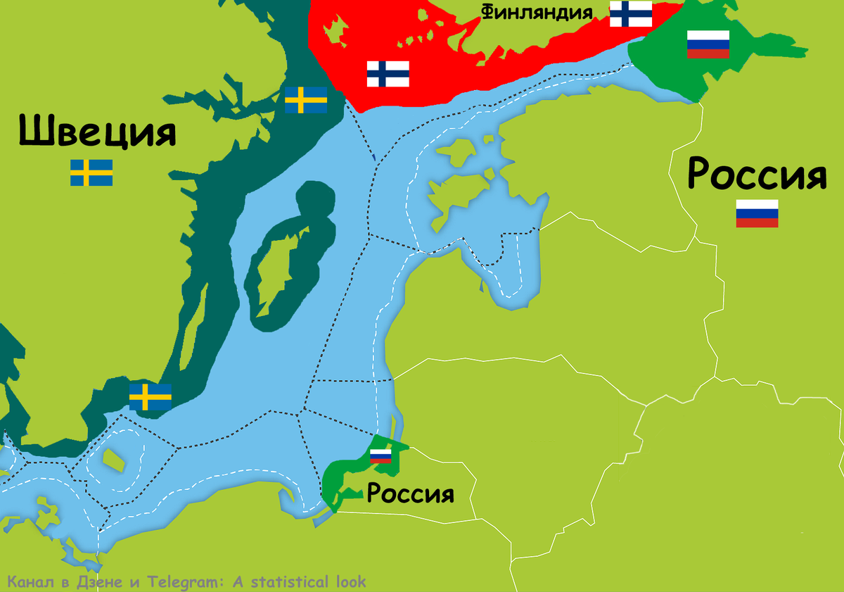 Какую часть Балтийского моря контролируют Россия, Швеция и Финляндия .