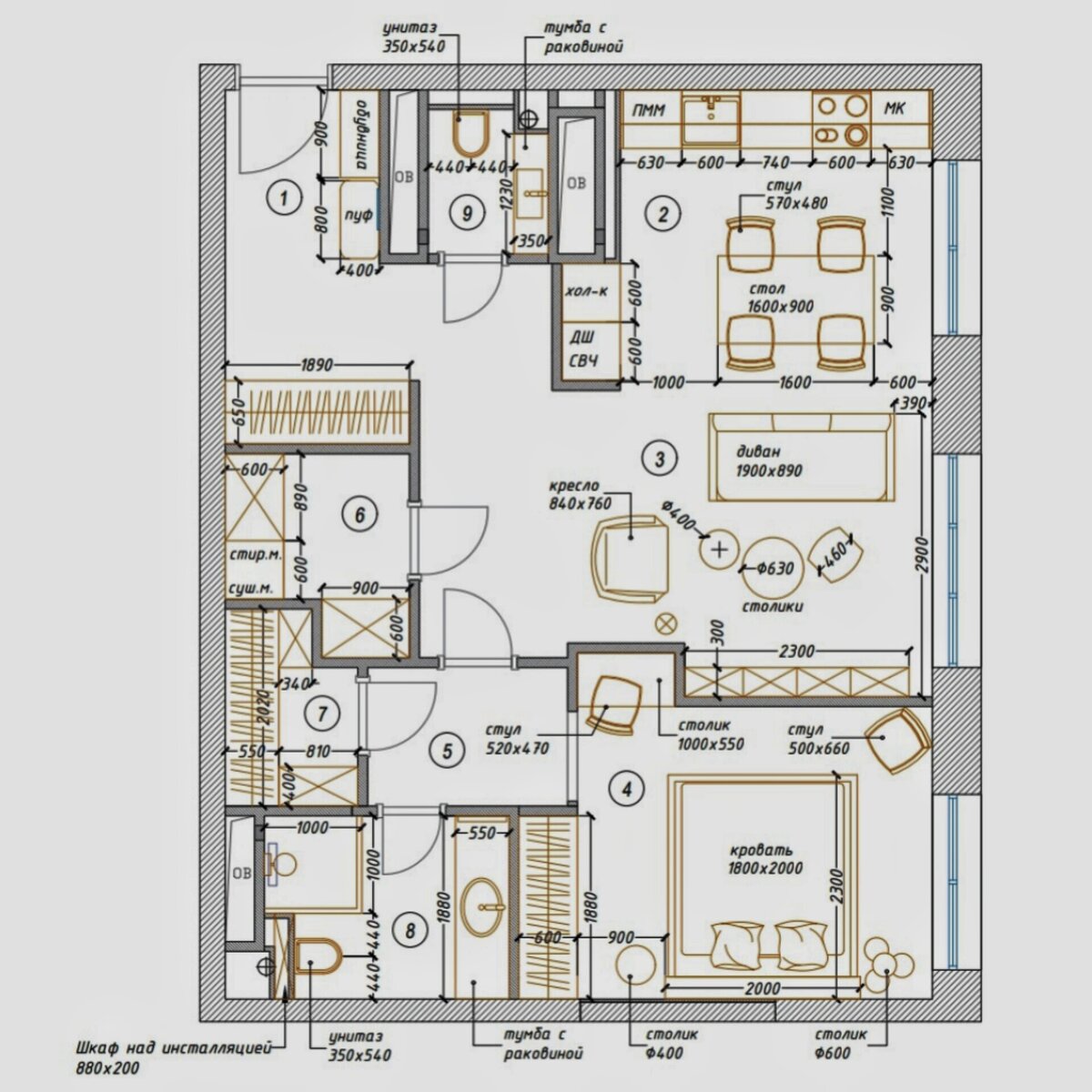 Пример плана расстановки мебели 