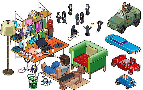 
У дизайнеров из «eBoy» было трудное детство, они провели его в восточной Германии и были начисто лишены возможности наслаждаться изящными искусствами. Потому не научились рисовать ничего кроме пиксельной графики. Но главная их заслуга — они убедили рекламодателей, что pixel art это модно и круто. Если по мнению дизайнеров из «eBoy» ГДРовские игрушки и одежда были некрасивыми — интересно, что бы они сказали про советские?