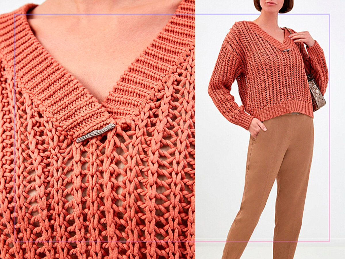 Пуловер от Брунелло Кучинелли с мелким ажурным узором