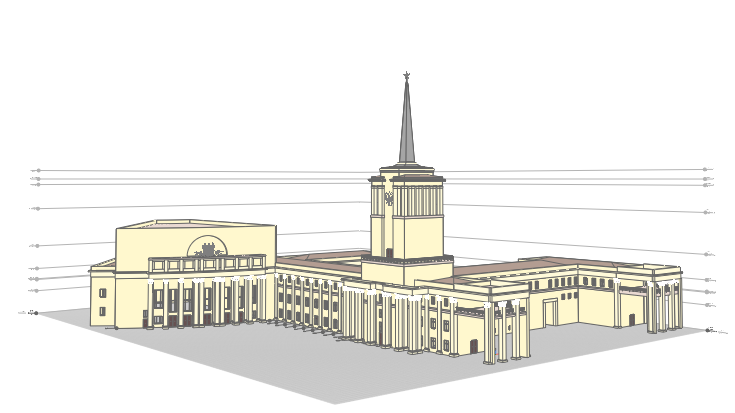 Рис. 1. 3D-модель окружного дома офицеров, г. Екатеринбург  