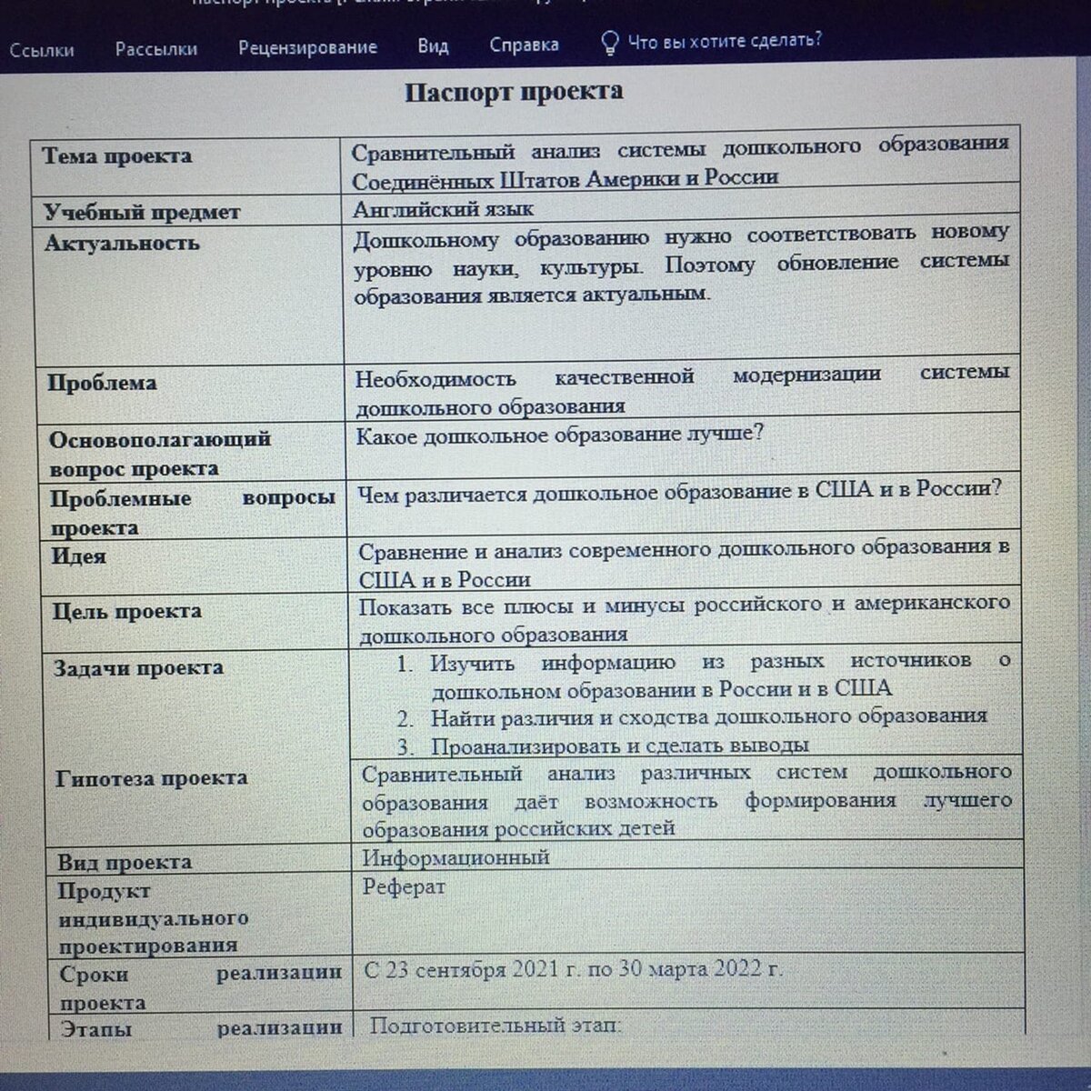 Паспорт проекта
