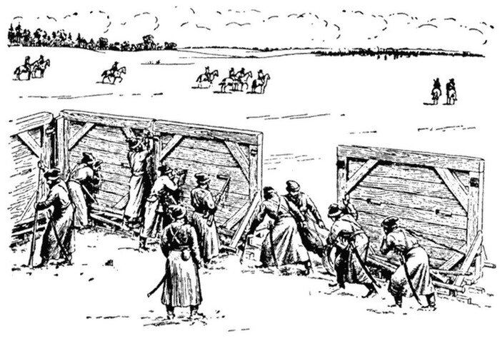 Реконструкция возможного вида русского Гуляй-города, применявшегося в битве при Молодях