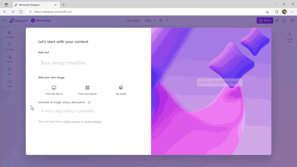 Изображение: Microsoft. Новое приложение и сервис "Microsoft Designer".
