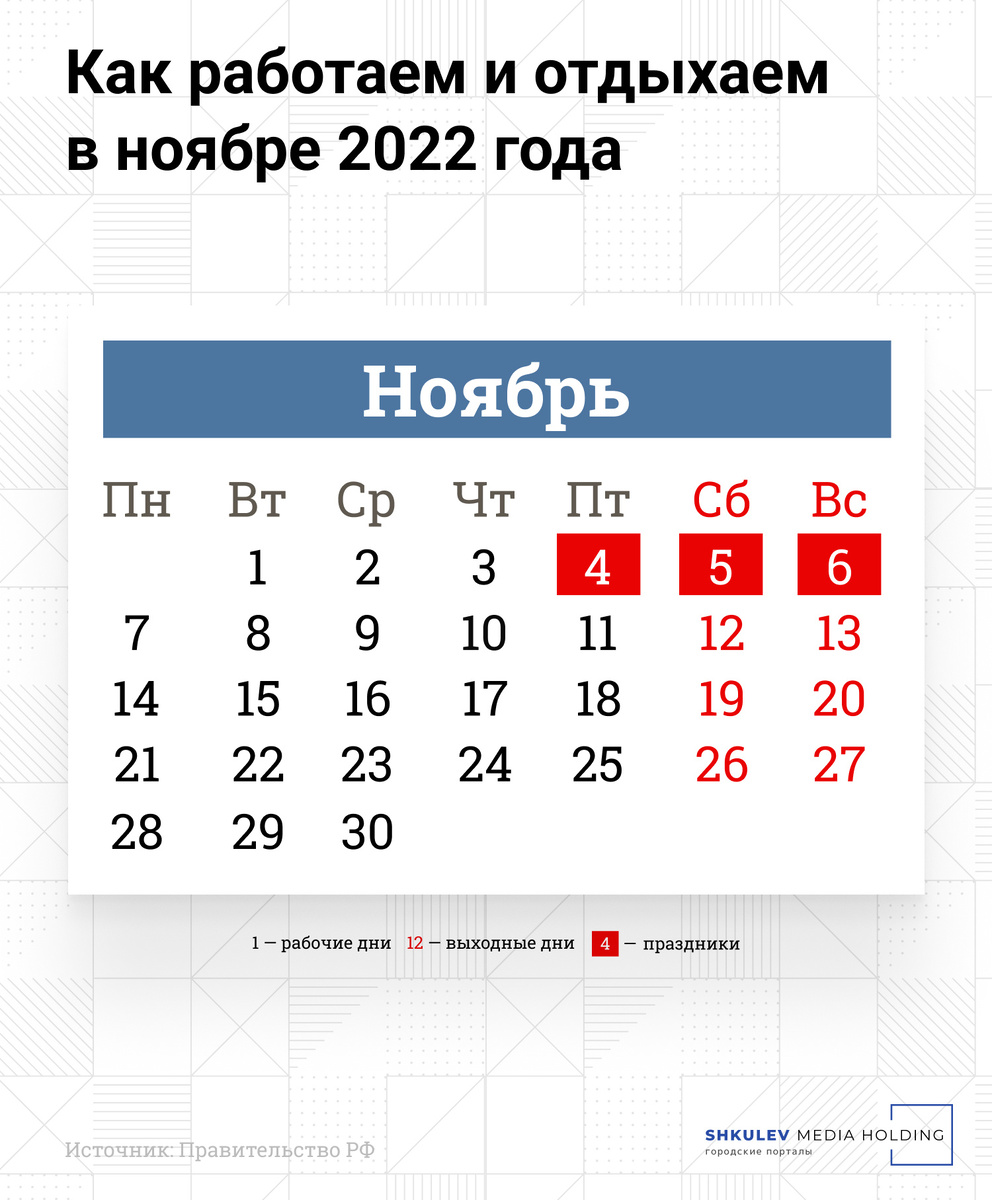     Сохраните календарь ближе к сердцу, чтобы случайно не выйти на работу 4 ноября    
 Инфографика: Виталий Калистратов / Городские порталы