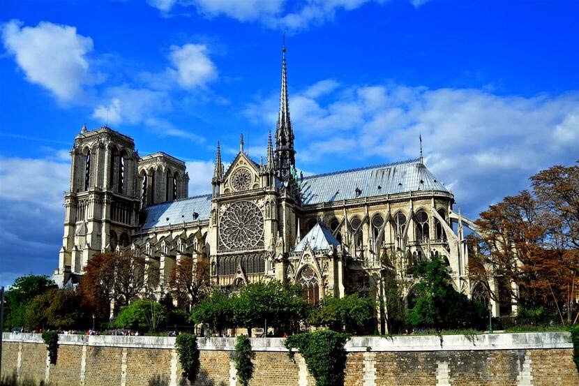 Вид на Собор Парижской Богоматери со стороны р. Сена