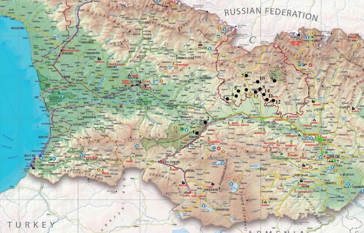 Физическая карта грузии на русском языке подробная