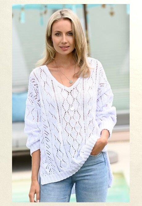 Белый ажурный пуловер. Источник: https://shop.online-garne.de.