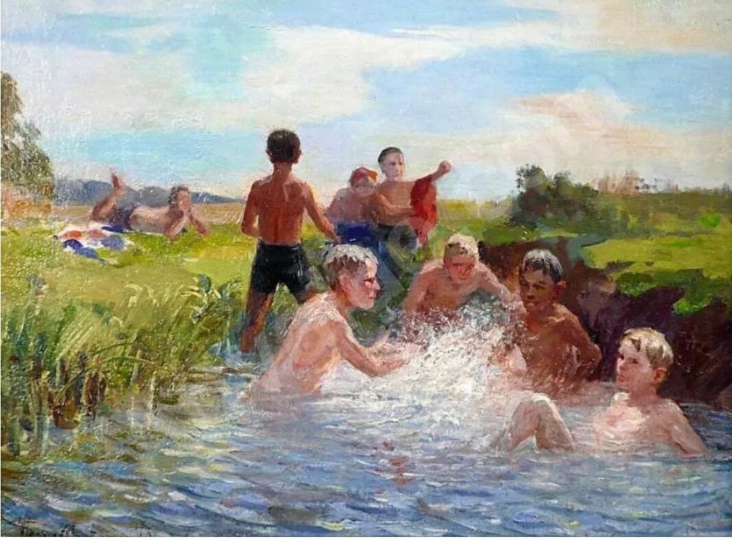 купание в реке в деревне