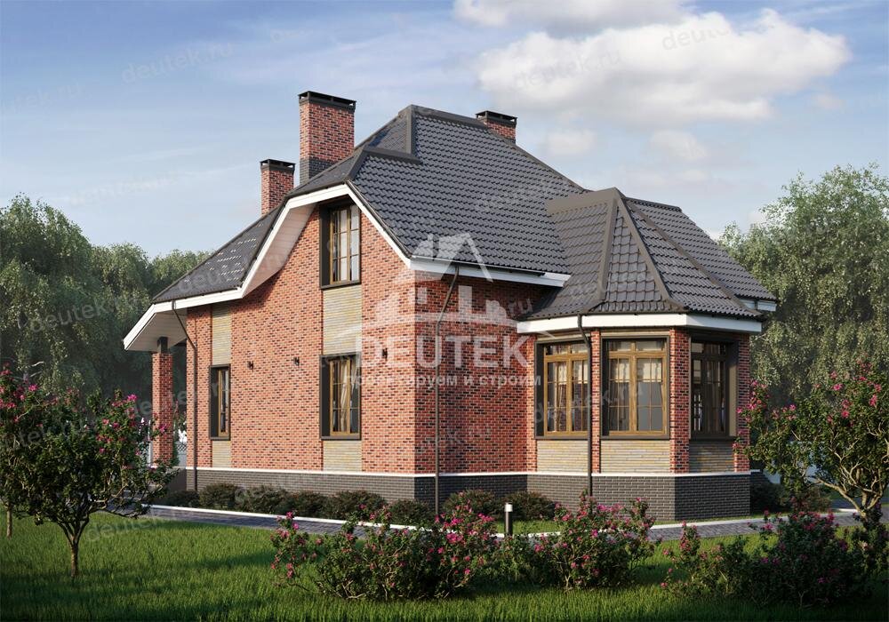 Проект дома 164 м2 из газобетона с эркером, верандой и террасой - LK-82