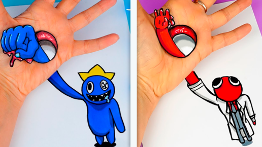 Невероятные ФОКУСЫ с рисунками Роблокс Радужные Друзья Красный против Синего