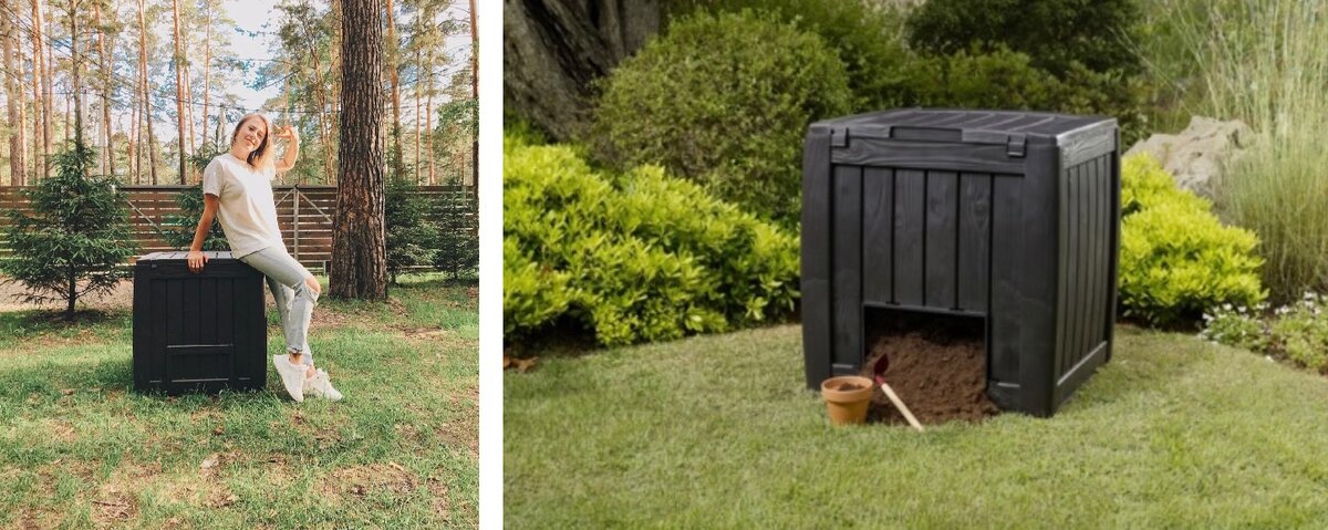 Это Лена @helenmuratova и её садовый компостер. Лена блогер и владелица прекрасного ДубльДома и эко-волонтёр