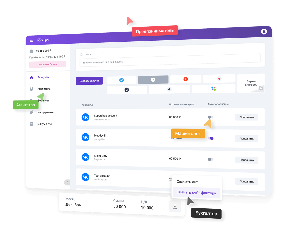 OneSpot — Надежный помощник (подчеркнуть нужное) маркетологов, агентств, фрилансеров, предпринимателей и даже (вау!) бухгалтеров