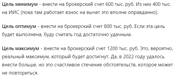 Основные цели на год