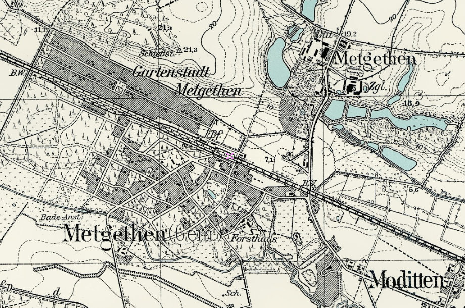 Карта Восточной Пруссии с локацией Метгетена. 