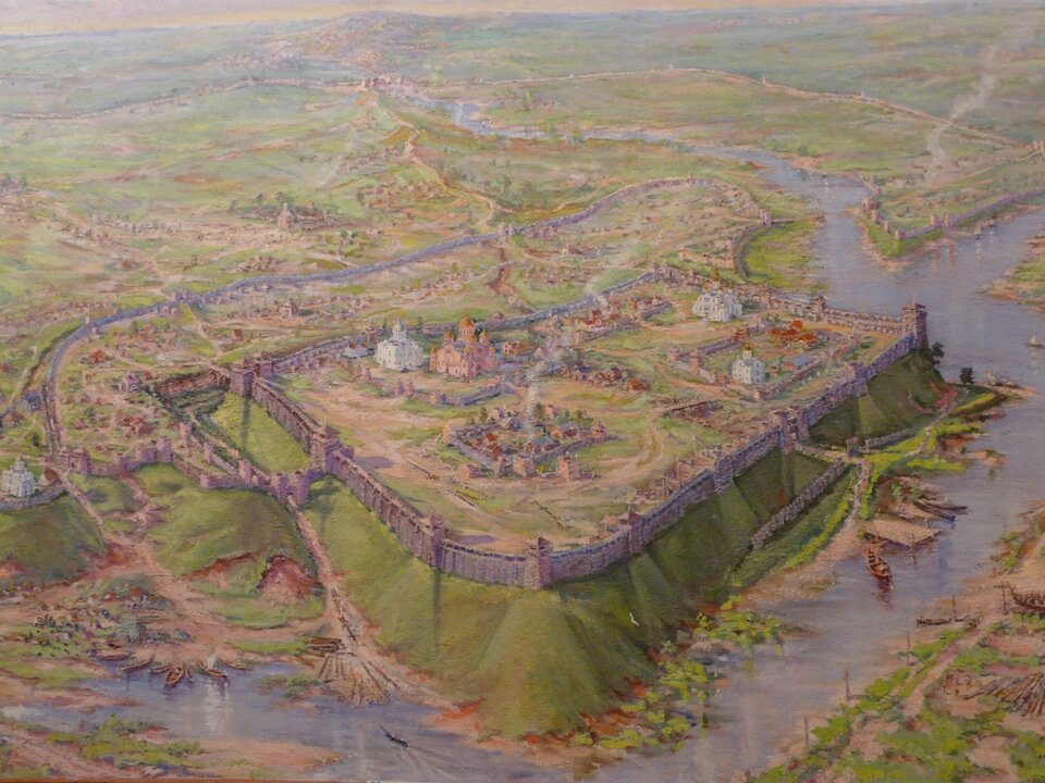 Черниговский детинец в XI веке, реконструкция археологов.