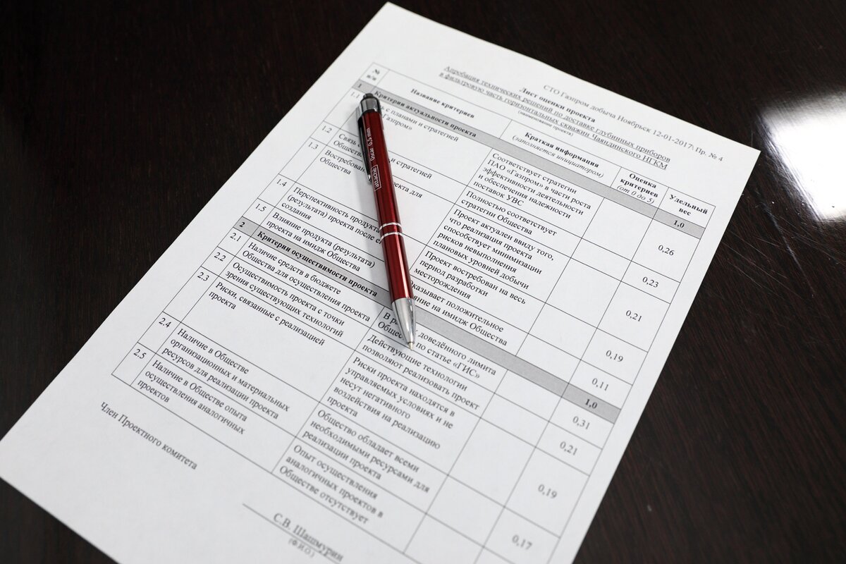 Оценочный лист для инициируемых проектов содержит широкий спектр критериев 