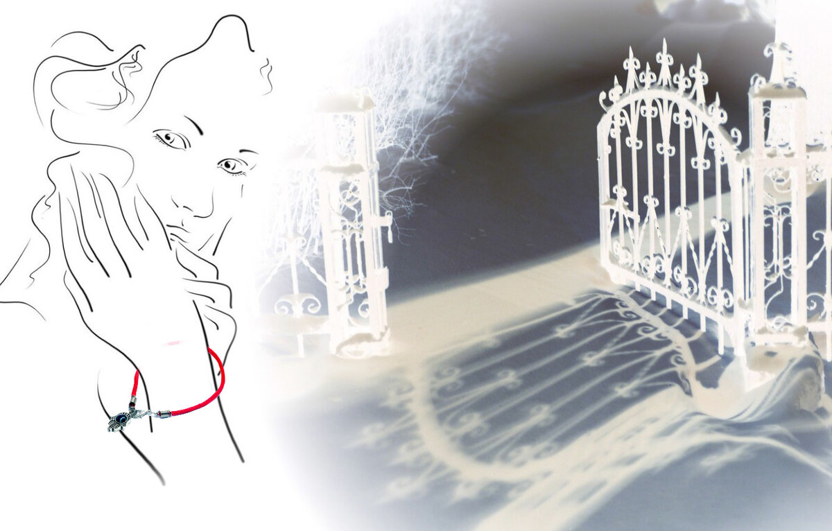 Коллаж автора, с инверсионным фото совмещен рисунок Владимира Шорохова и Иерусалимская нить