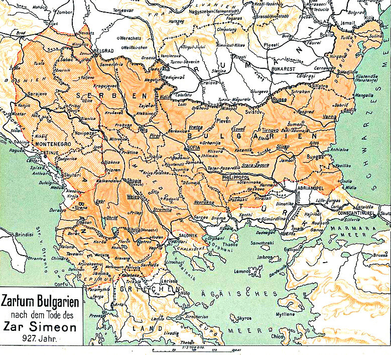 Карта Болгарии во время правления царя Симеона, X век. Интернет, свободный доступ.