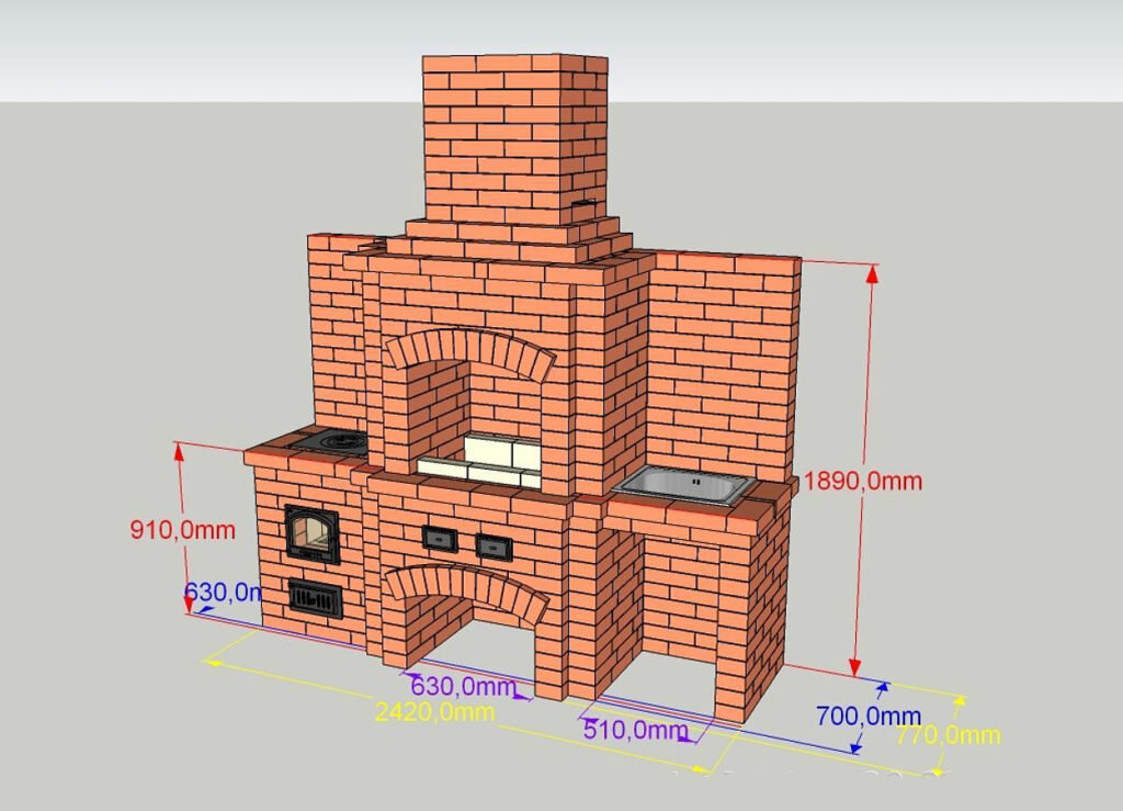 Барбекю из кирпича своими руками - чертежи, схемы порядовки и фото