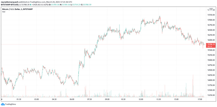 Биткойн с небольшим ростом на 24-часовом графике.  Источник:  BTCUSD Tradingview 