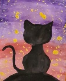 Чёрная кошка. Детский рисунок