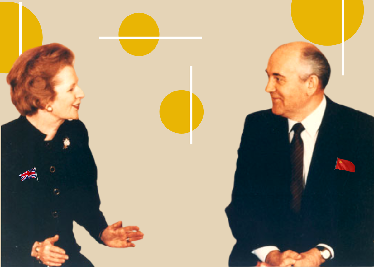 Член Политбюро ЦК КПСС Михаил Горбачев и Маргарет Тэтчер на встрече в Лондон в декабре 1984 года