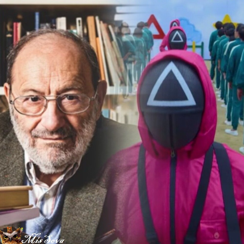 "Игра в кальмара" имела оглушительный успех как в Корее, так и за ее пределами. Но кто бы подумал, что для следующего фильма автор сериала вдохновится Эко? Коллаж автора