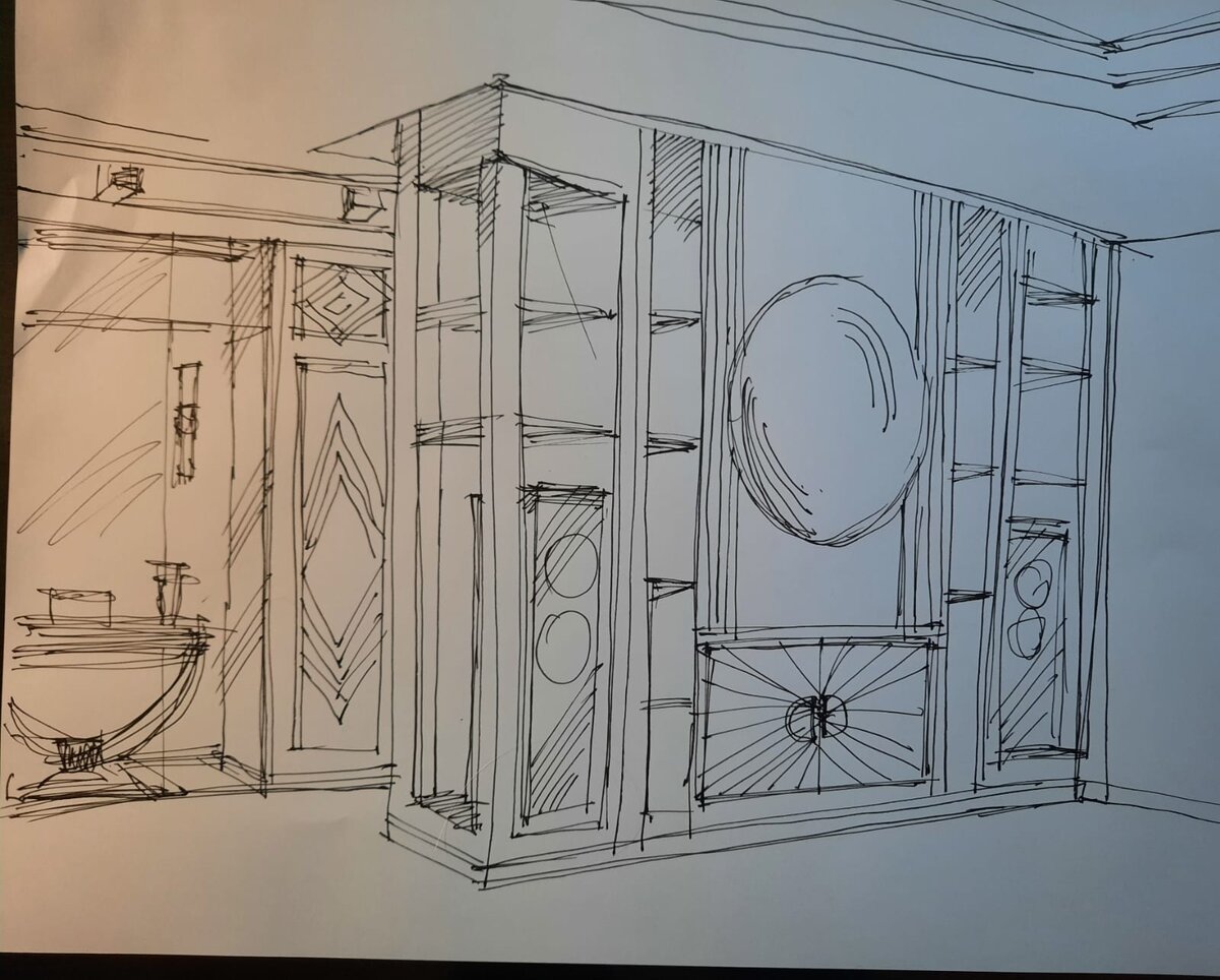 Эскиз декоративного простенка с акустикой в доме.