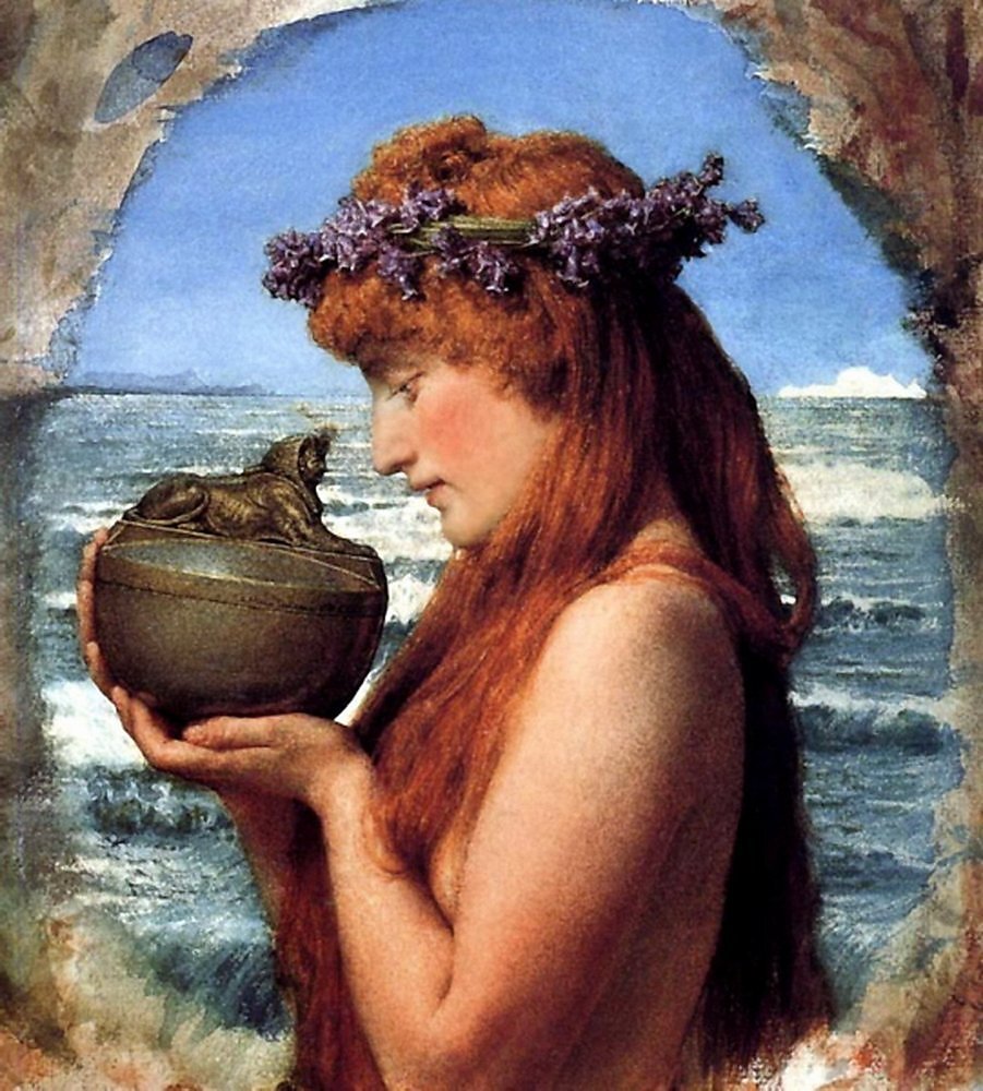 "Сомневающаяся Пандора",Лоуренс Альма-Тадема, акварель, 1881 год.