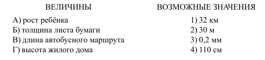 Пример задания 2 – сопоставить величины.