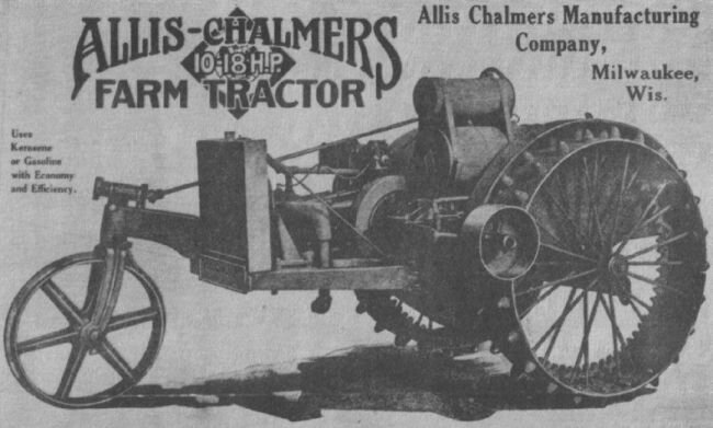 Первый трактор "Аллис-Чалмерс". Выпуск машины продолжался до 1921 г. Всего было выпущено 2700 штук.