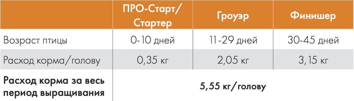 Схема кормления бройлеров