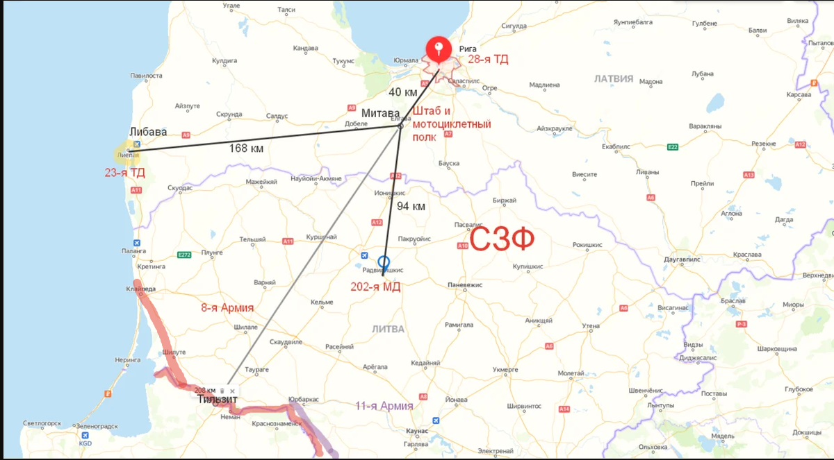яндекс-карты. Положение 12-го МК на 18-е июня 1941-го года.