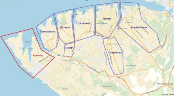 Карта Севастополя с маркировкой по районам
