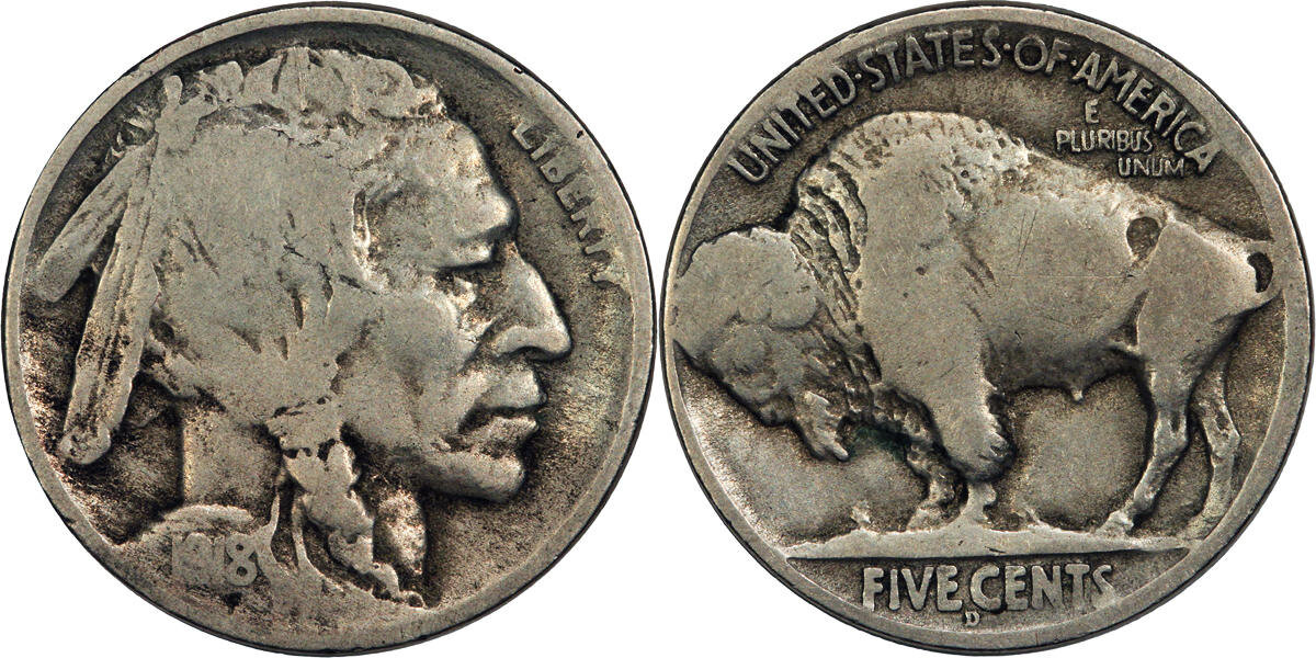Медно-никелевая монета США 5 центов 1918 года (фотография из доступных источников)