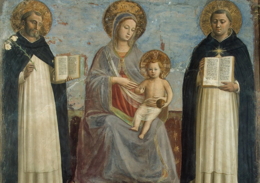 Эти ребята - кому надо все объяснят. Если что - св. Фома Аквинский и св. Доминик. Мои любимые католики на картине моего любимого художника. Фра Анджелика, если что. Можно в Эрмитаже живьем посмотреть.