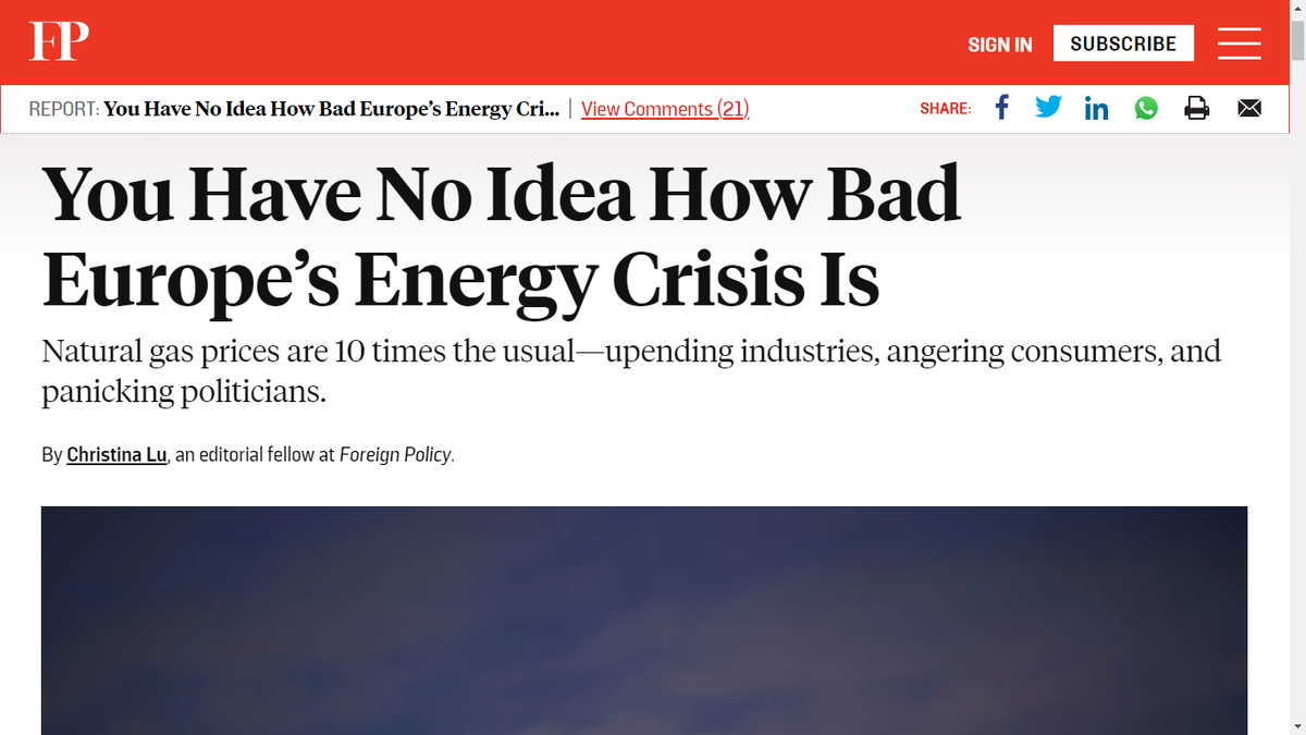 название статьи " вы и не представляете насколько опасен/ужасен энергетический кризис в Европе"