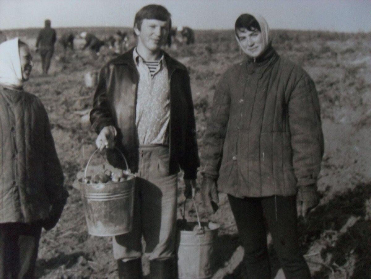 Студенты МГПИ на картошке в деревне Афанасьево, 1970-е. Фото из архива читателя канала "Московские истории" Виктора Кухаркина.