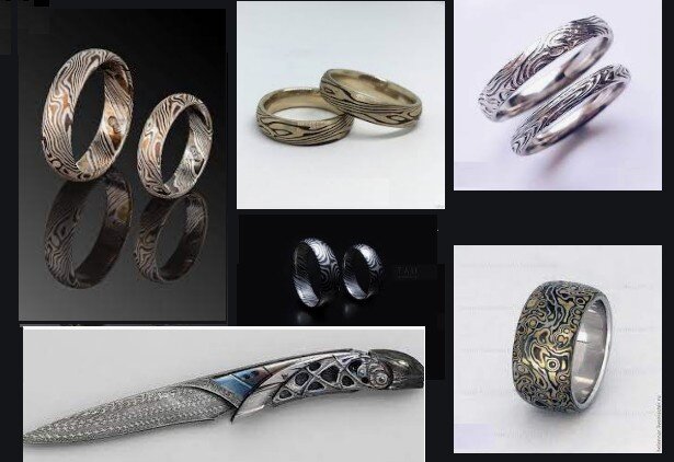 Изделия в технике mokume gane.