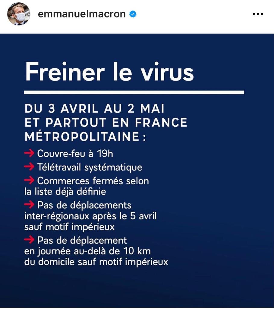 Принт-скрин с Инстаграмм канала Президента Франции, для желающих поразмять язык. Март, 2021