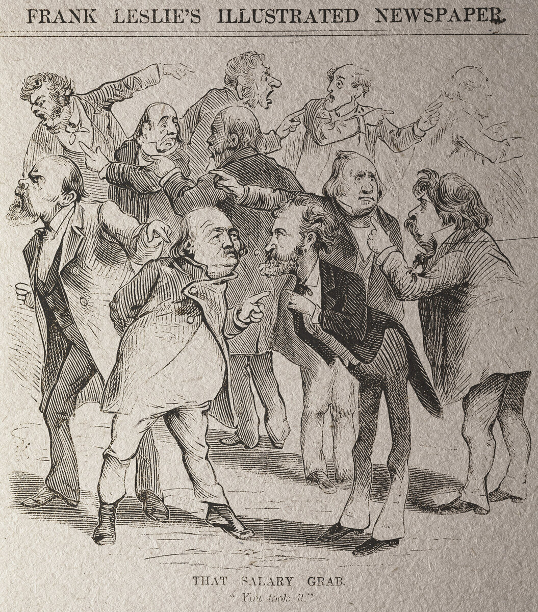 Политики обвиняют друг друга в захвате зарплаты, иллюстрированная газета Фрэнка Лесли, 27 декабря 1873 г.