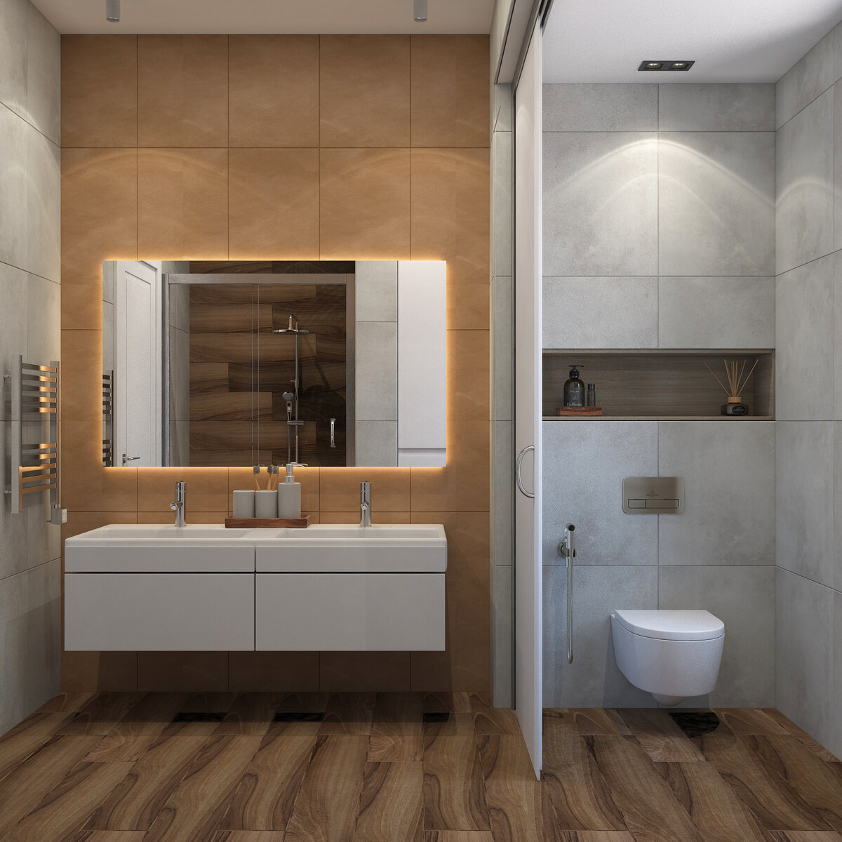 Подвесная тумба в одном из наших дизайн-проектов интерьера дома