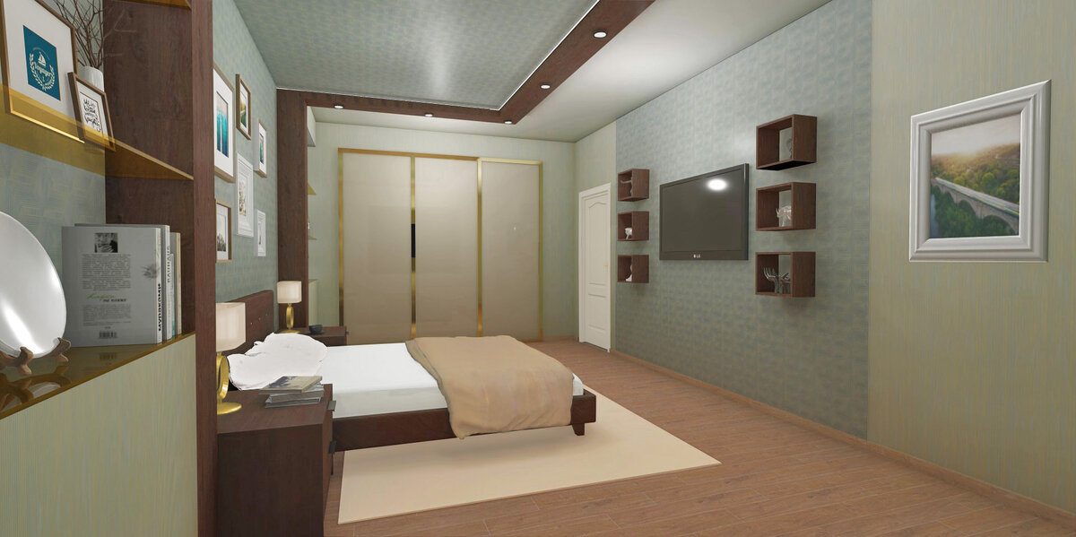 3d-визуализация спальни с серией обоев KERAMA MARAZZI