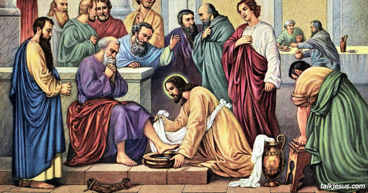 Иисус омывает ноги апостолам, современное изображение